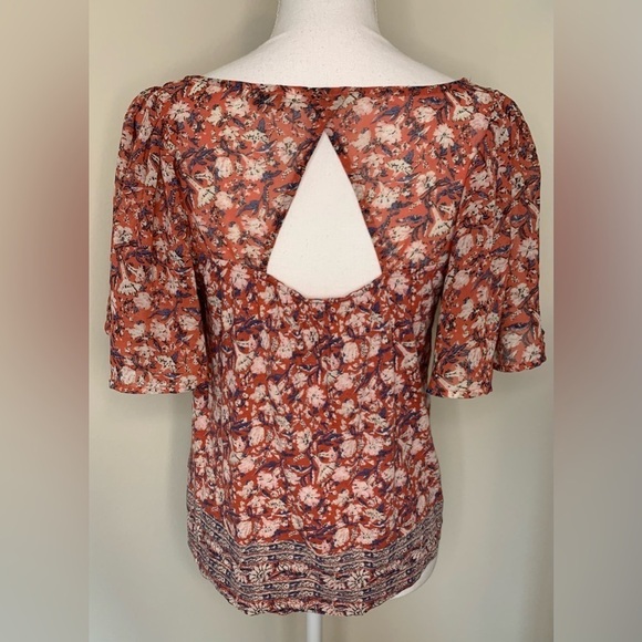 Lucky Brand Flutter Sleeve Floral Boho Feminine Summer Top Women Small - Picture 2 of 6